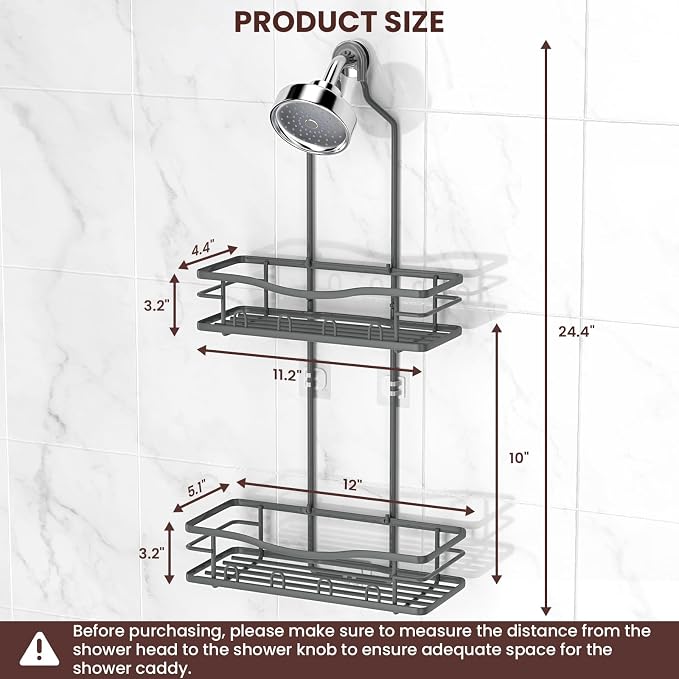 Rustproof Shower Caddy Hanging with Soap Holders for Bathroom, Grey
