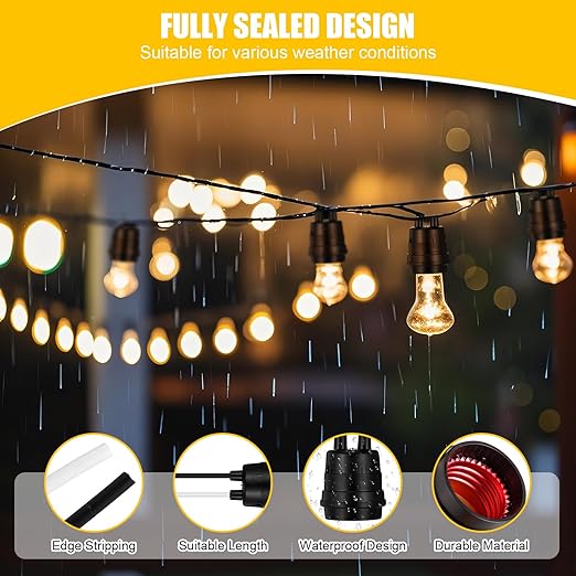 VIHOSE 100 Pcs Black Pigtail Lamp Holder Light Sockets E26/ E27 Fully Sealed Waterproof Lamp Sockets 250v Temporary Light Bulbs Holder with Wire Cord for Outdoor Garden Patio DIY Illumination