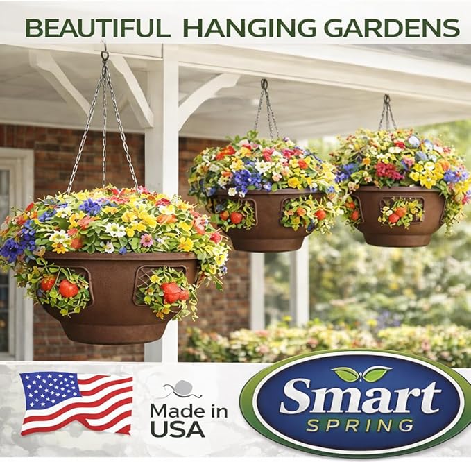 Ultimate Hanging Baskets - Strawberry, Tomato, Flower, and Herb Outdoor Planters - Use Garden Pots for Growing Plants Outside On A Deck, Fence, or Balcony (Mocha 2pk)