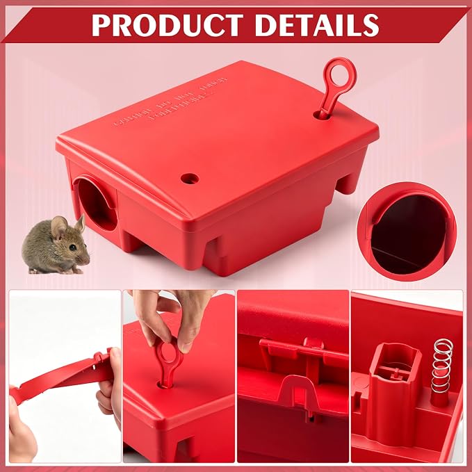 Qualirey 12 Packs Rat Bait Station Box Outdoor Rodent Rat Traps with Key Mouse Bait Station Indoor Mice Box for Outdoor Use Keeping Pets and Children Safe (Red)