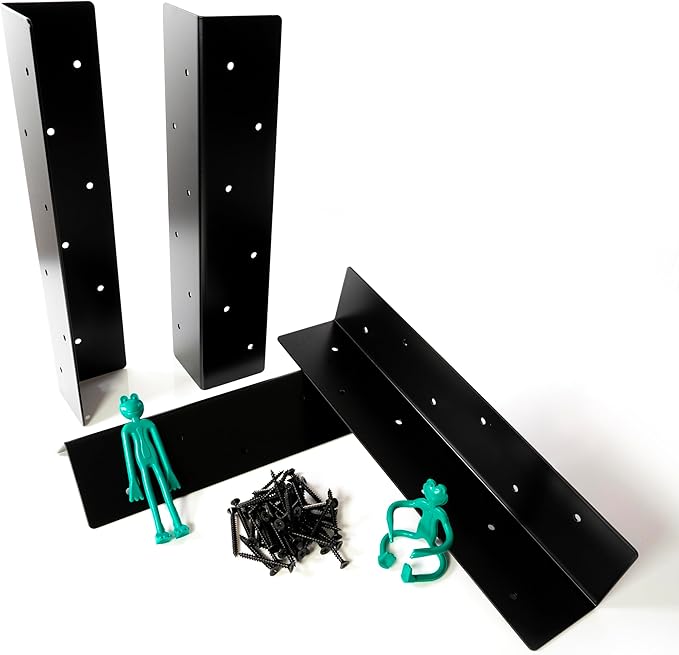Sherfire Raised Garden Bed Corner Brackets - Set of 4, 15 x 3 x 3 in, for 20-24 in Bed - Black, Weather Resistant, Heavy-Duty Rustproof Steel - Includes 48 Matching Screws and 2 Wire Frog Plant Ties