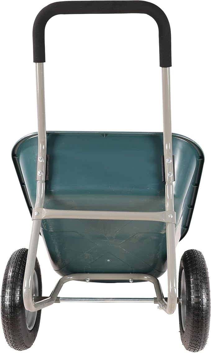Steel Garden Cart, Heavy Duty Garden Wagons, Wheel Barrow Two Wheeled Trolley, Utility Metal Wagon with 15 inch Pneumatic Wheel(Green + ABS+Steel)