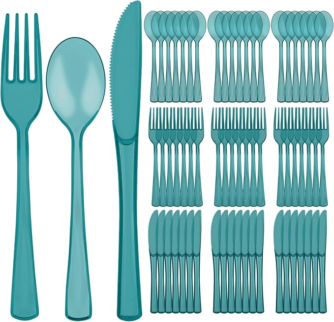 75 PCS Plastic Silverware Disposable Silverware Heavy Duty Utensil Sets 25 Of Each Forks Knives & Spoons Disposable Cutlery Set For Easter,Birthday,Baby Shower,Garden Party,Wedding(75,Green)
