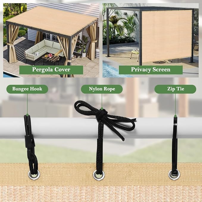 SEEYE 90% Sun Shade Cloth, 8 x 12 FT Durable Privacy Screen Shade Cover, Pergola Shade Cover with Grommets, UV Block Mesh Tarp for Plant Cover, Greenhouse, Patio, Chicken Coop, Balcony, Wheat