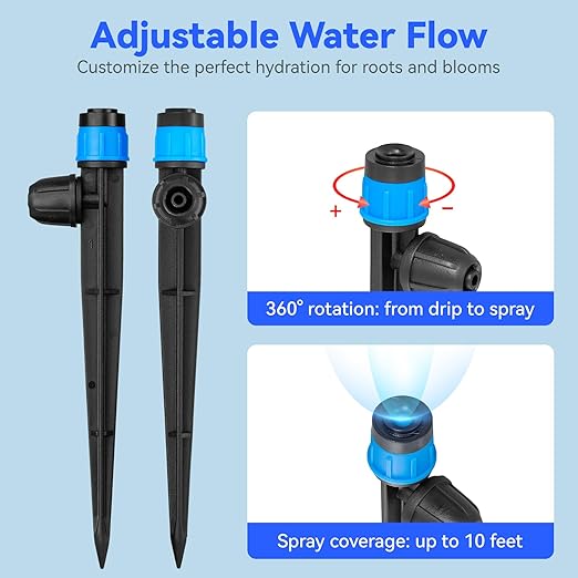 Adjustable Drip Irrigation Emitters Vortex: Fan Shape Water Flow Bubbler Stake Irrigation Dripper with Lock Barbed for 1/4 inch Tubing for Garden Watering System (50PK)