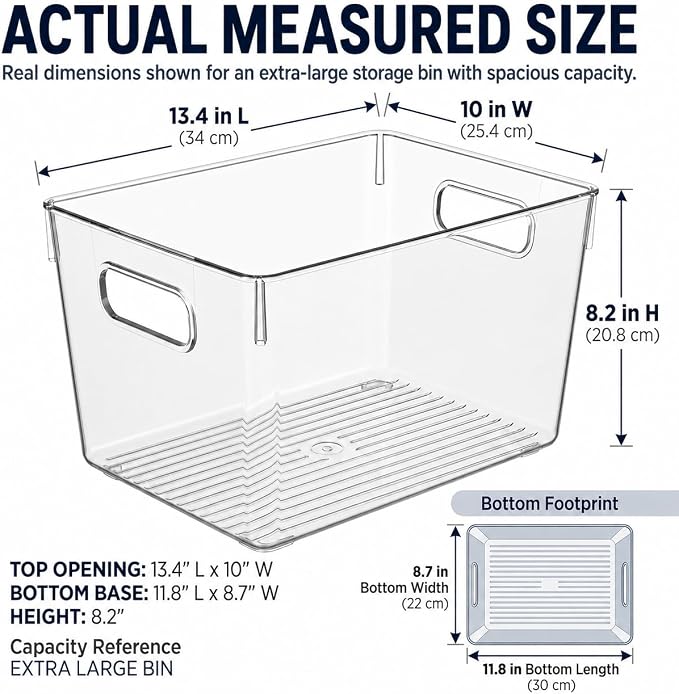 MOONEDGE 6 Pack X-Large Clear Organizer Bins 13x10x8in Storage Containers