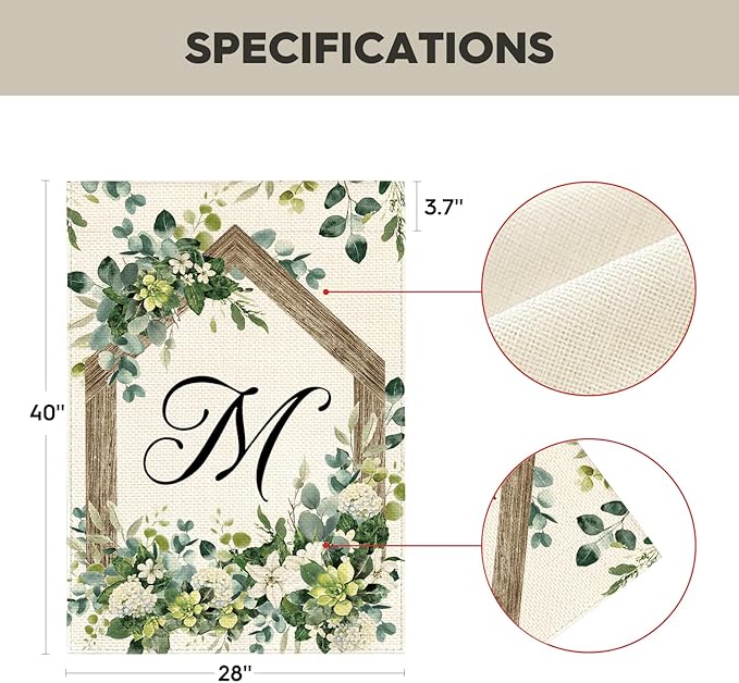 AVOIN colorlife Initial Letter M Monogram House Flag 28x40 Inch Double Sided Outside, Spring Floral Family Last Name Yard Decoration