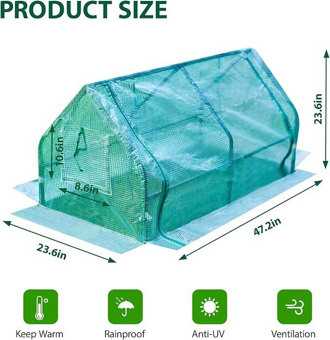 47.2" L × 23.6" W × 23.6" H Mini Greenhouse for Indoor Outdoor,Portable Mini Greenhouse, Heavy-Duty PE Plant Cover Tent , Tabletop Greenhouse for Small Plants, Seedling Humidity Dome Green