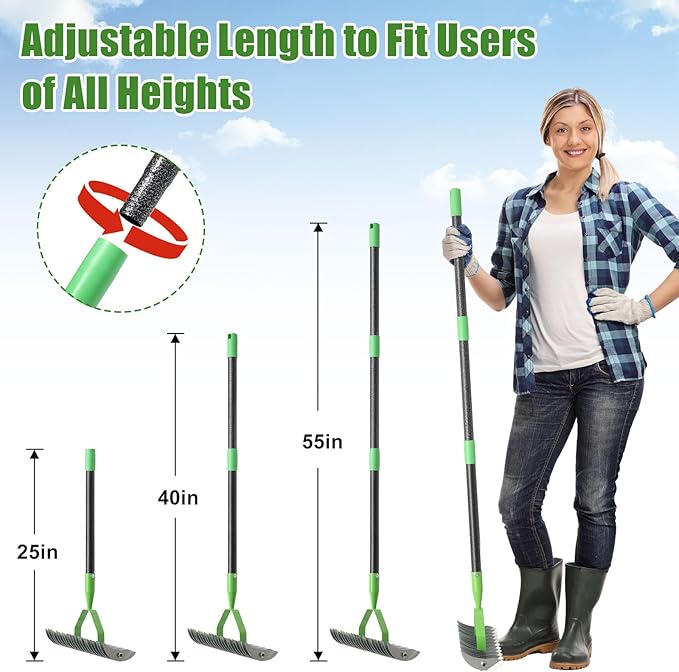 Thatch Rake for Lawn,13" Wide Heavy Duty Steel Dethatcher Rake with 55" Long Handle for Cleaning Dead Grass,Manual Thatching Rake for Cleaning Dead Grass,Loosening Soil,Lawn Care Yard&Garden