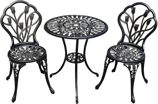 JARDIN DE CENTENNIAL Patio Bistro Set.Rust-Resistant Cast Aluminum Bistro Table Set with Umbrella Hole for Backyard (Tulip Copper)