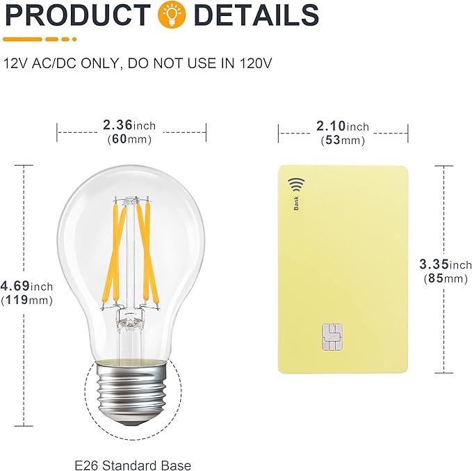 12V Low Voltage LED Edison Bulbs - Soft Warm 2700K 4W E26 Standard Base 40W Equivalent - 12 Volt DC/AC A19 Light Bulb for RV Camper - 4 Pack