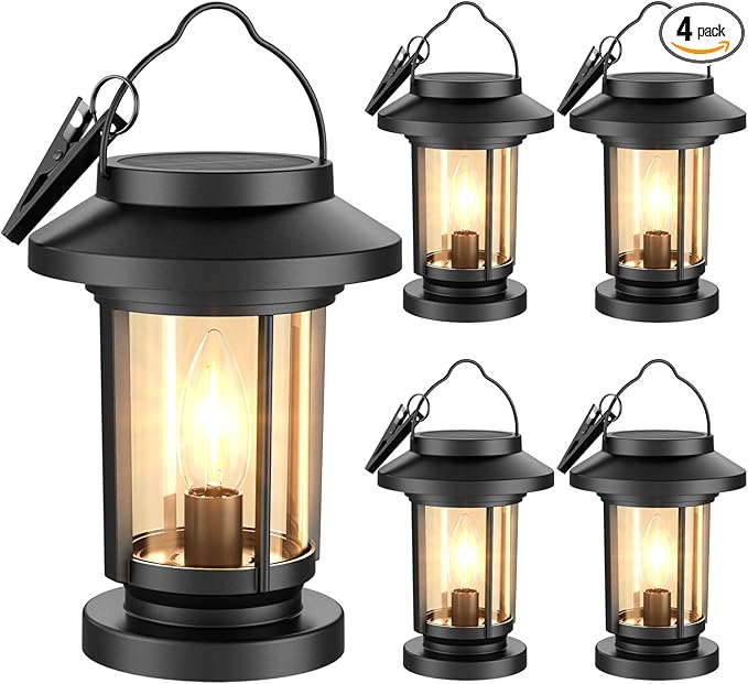 Greluna Solar Lantern Outdoor, Waterproof Candle Style Bulb Solar Hanging Lights, Auto On/Off Decorative Outside Garden Lights for Patio Yard Porch Pool Camping Tabletop Decor