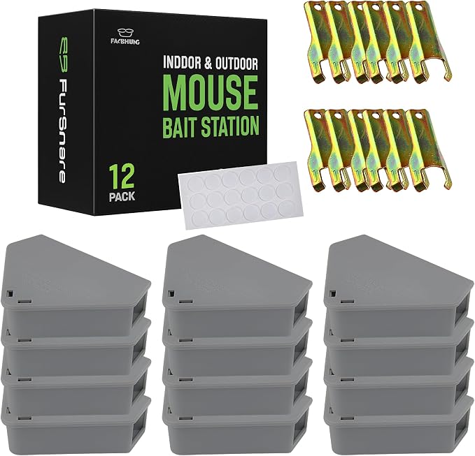 Furnsnare Mouse Bait Station (12 Pack) - Bait Boxes for Mice and Rats with Lockable Keys - Weatherproof Outdoor Mouse Bait Stations- Safe for Kids & Pets