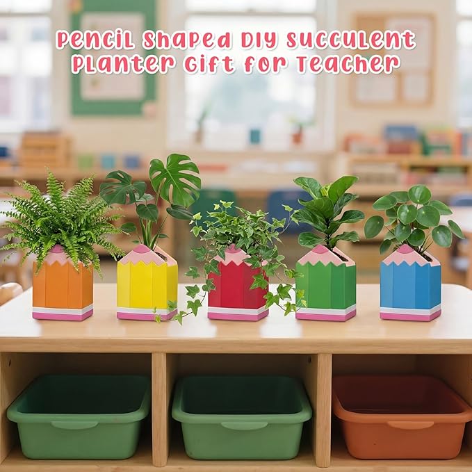 Beeveer 6 Sets Paint Your Own Succulent Planter Shaped Ceramic Mini Unpainted Flower Pots DIY Paintable Succulent Plant Pots for Kids Classroom DIY Craft Project Activity (Pencil)