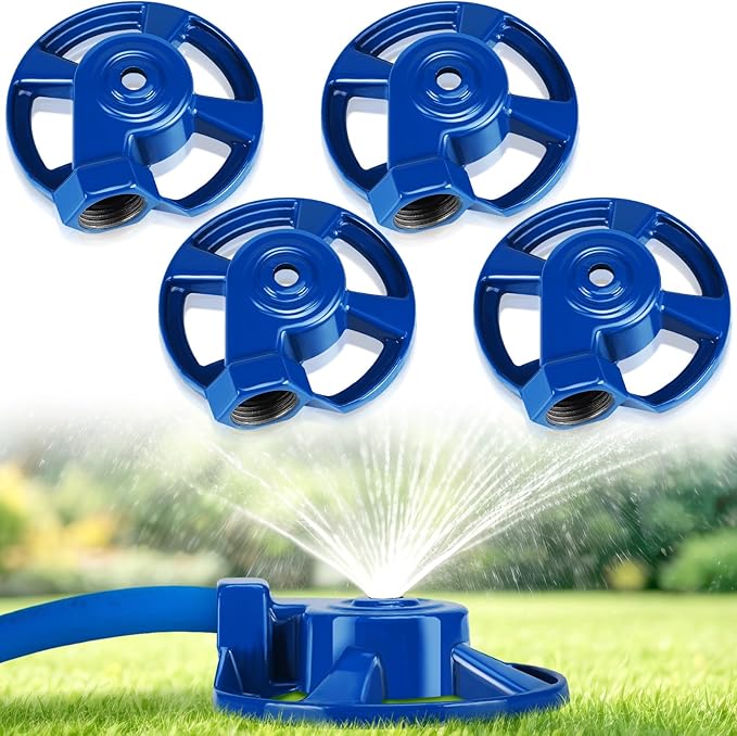 Domensi 4 Pack Cast Iron Lawn Sprinklers for Yard Heavy Duty Metal Garden Water Sprinkler American Threaded Joints for Lawn Garden Yard Irrigation System, Blue