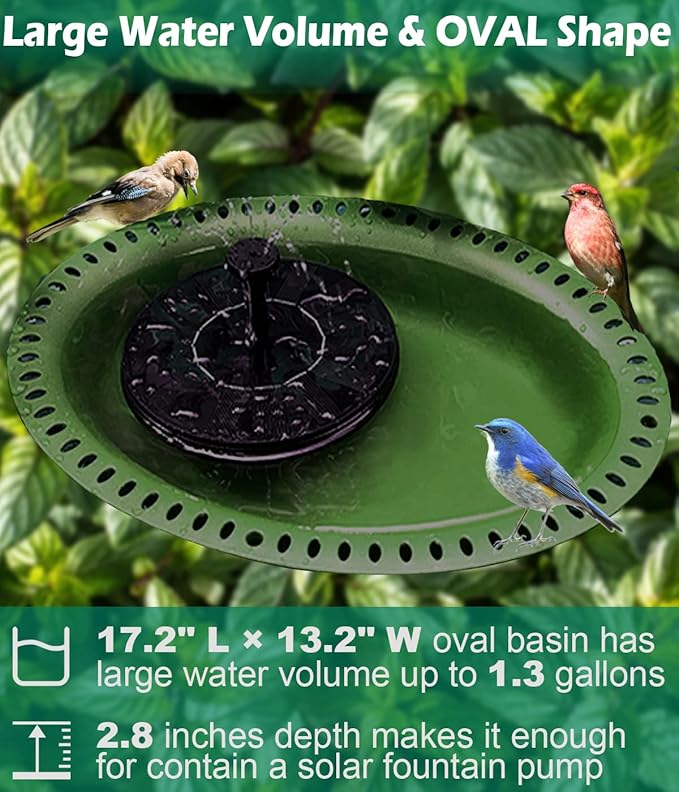 29 Inch Height Oval Shape Bird Bath for Outdoors, Detachable 5-Prong Birdbath Bowl Spa & Birdfeeder with Metal Stake Stand for Outside Garden, Green