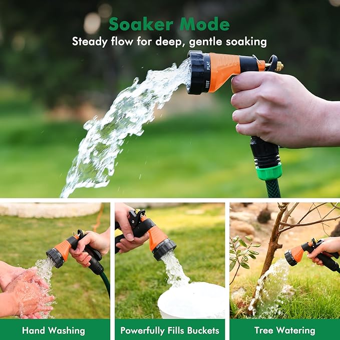 RESTMO Garden Hose Spray Nozzle, Water Hose Nozzle Heavy Duty, High Pressure Hand Sprayer with 6 Adjustable Watering Patterns, Slip Resistant for Watering Plants, Car Washing & Pet Showering, Orange
