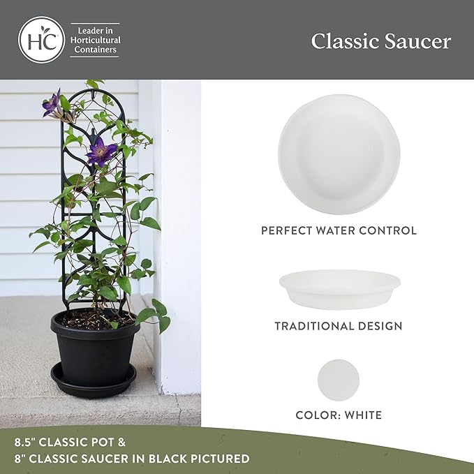 The HC Companies 14 Inch Classic Round Plant Saucer, Lightweight UV-Resistant Plastic Outdoor & Indoor Flower Pot Tray, 2-Pack Plant Pot Trays for Garden & Home Decor, White