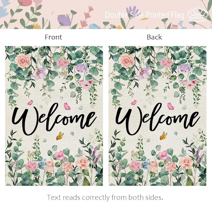 CROWNED BEAUTY Spring Garden Flag Floral Double Sided 12x18 Inches Small Burlap Holiday Seasonal Welcome Yard Decoration for Outside Porch CF1768-12