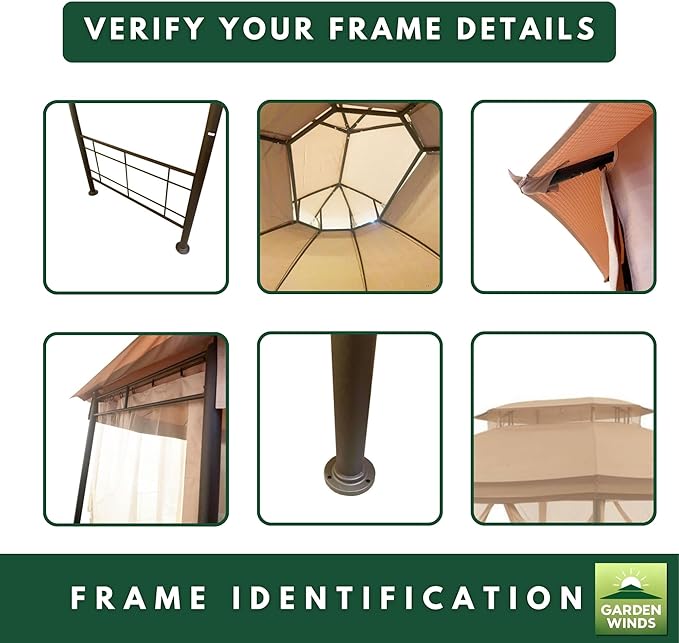 Garden Winds Reinforced Replacement Canopy Top Cover and Netting Set Compatible with The A101014900 Seagrove Gazebo - Classic Sand, Riplock 350