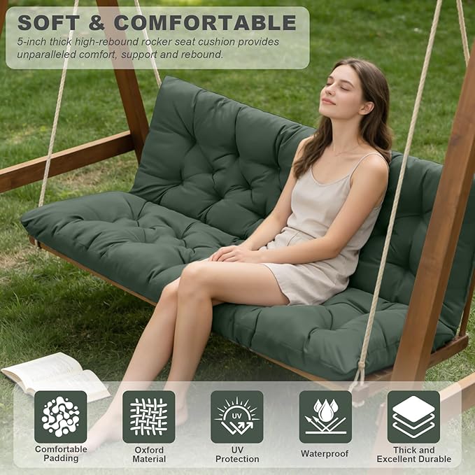Porch Swing Cushions,Outdoor Cushions 3 Seater Replacement with Backrest, Waterproof Thickened Bench Cushion with Ties for Porch, Patio,Outdoor, Backyard and Garden (Dark Green 47 * 40 in)