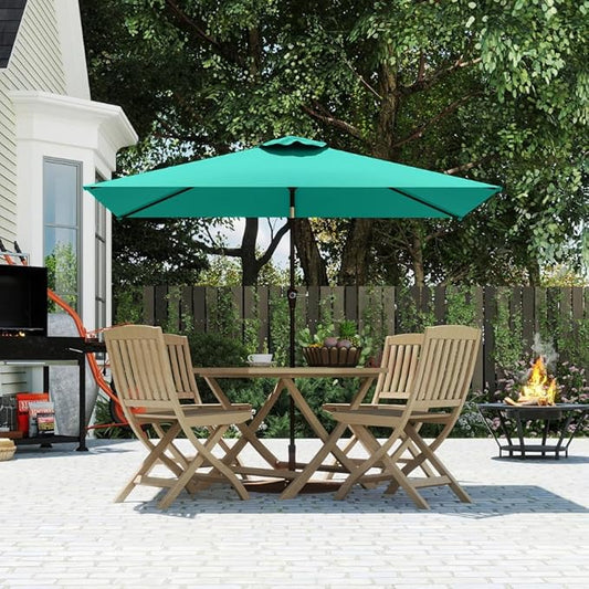 6.5' x 10' Rectangular Patio Umbrella Large Outdoor Market Umbrella w/ UV Protection, Push Button Tilt and Crank Lift, Rectangle Table Umbrella for Garden, Deck, Pool, Patio, Turquoise Blue
