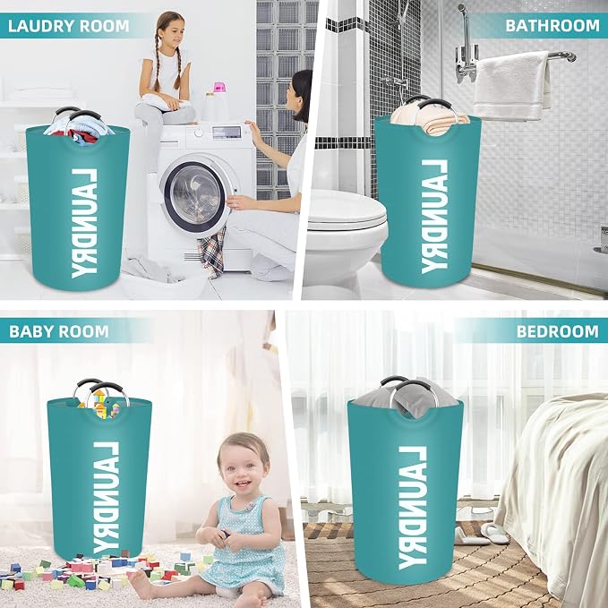 75L Large Laundry Basket, Dirty Clothes Waterproof Laundry Hamper, Green | Collapsible Laundry Basket with Foam Protected Aluminum Handles for Laundry Dorm Family, Black Dirty Clothes Hamper