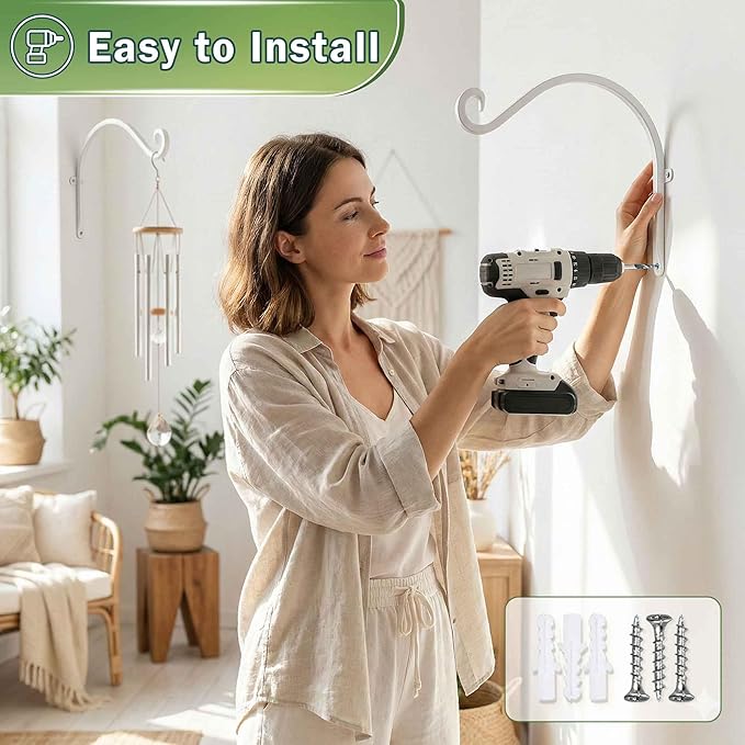 AJART Hanging Plant Bracket for Plant Hangers Outdoor (4 Pieces -12 inch) More Stable and Sturdy White Plant Hooks