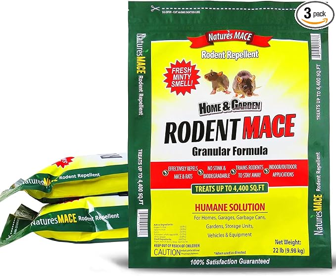 Nature's MACE Rodent Mace Repellent 66 lb Granules | Covers 13,200 Sq Ft, Granular Outdoor Rodent Deterrent, Repel Mouse, Mice, Rats, For Indoor & Outdoor, Pet Safe.