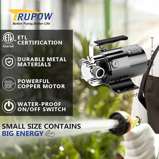 Trupow 1/10HP 330GPH 115-Volt Mini Portable Electric Utility Sump Transfer Water Pump with ON/OFF Switch and Water Hose Kit