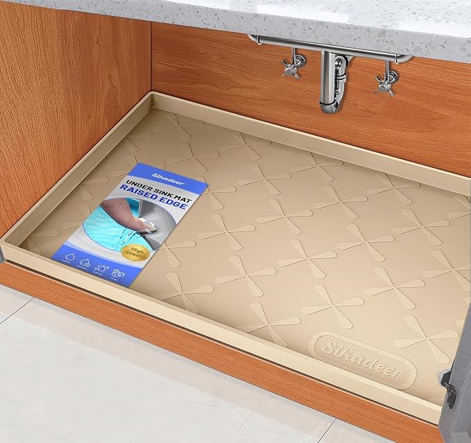 SIKADEER Waterproof Under Sink Mat 25" x 22" Silicone Mat Cabinet Protector | Heavy Duty Kitchen Cabinet Liner, Easy Press Drain, Home Essentials for Pet Feeding, Boots, Bathroom, Organizers & Storage