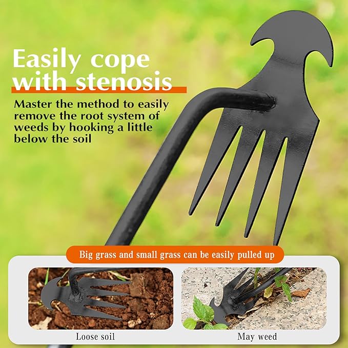 fugit Weed Puller Tool Garden Weed Pulling Tool– 15.7” Portable Garden Weeder, 4 Teeth Manganese Steel Forged Hand Tool for Uprooting Weeds, Ideal for Gardening (2PCS)
