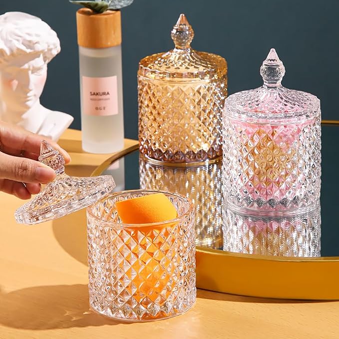 Glass Jar With Lid,Qtip Holder,Sugar Bowl,Candy Cookie Jars,Jewelry Box,Decorative Jar,Candle Cup(Clear)