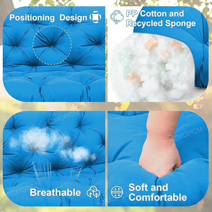 Premium 5" Thick Waterproof Porch Swing Cushions Sturdy Durable 3 Seat Replacement Outdoor Swing Cushions with Backrest&Ties Bench Cushion for Outdoor Furniture Backyard Patio Garden