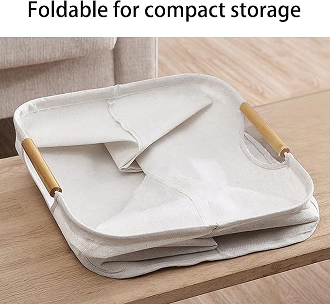 Collapsible Laundry Hamper Bag with Wooden Handles - 72L/19 Gallon Large Capacity Waterproof Oxford Cloth Storage Basket, Freestanding No Wire Frame, for Dorm Room, Bedroom, Bathroom (Max-Grey)