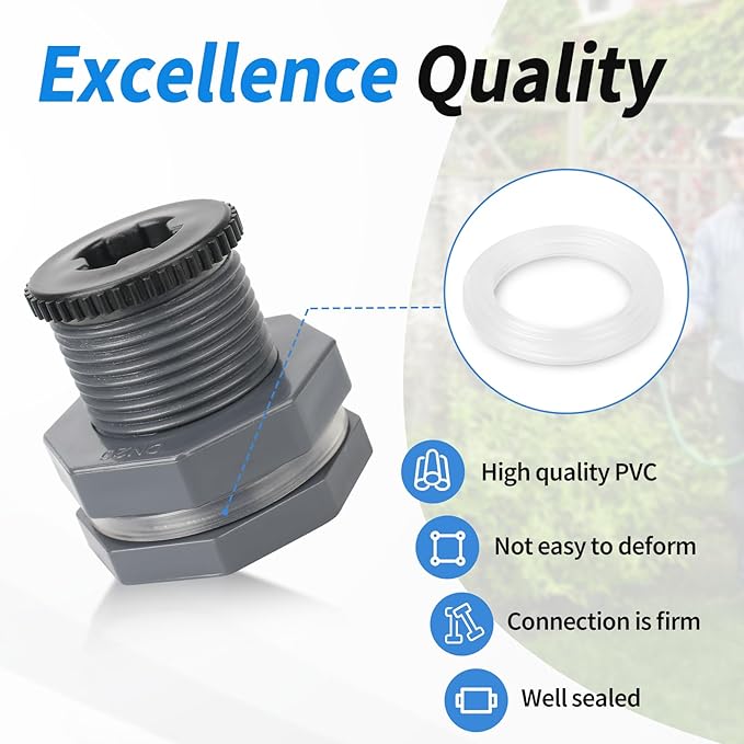 Rain Barrel Spigot Connector fit for Water Barrel 3/4" Bulkhead Fitting, 4 PCS Rain Garden Water Tank Hose Adapter Kit with Rain Barrel Overflow Spigot Plug and Hole Saw Tool (25mm ID Bulkhead)