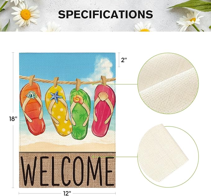 AVOIN colorlife Summer Beach Flip-flop Garden Flag 12x18 Inch Double Sided, Welcome Seasonal Holiday Burlap Yard Outdoor Decoration