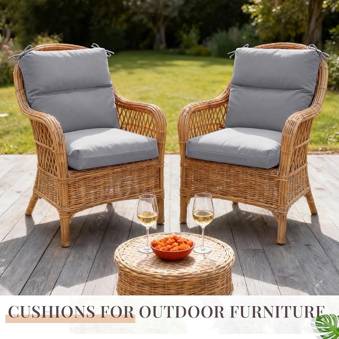 Geelin 4 Pack Outdoor/Indoor High-Back Chair Cushions 44×21 in, Stuffed Tufted Replacement Patio Chair Cushions with Ties Weather Resistant Pads for Patio Furniture (Light Gray)