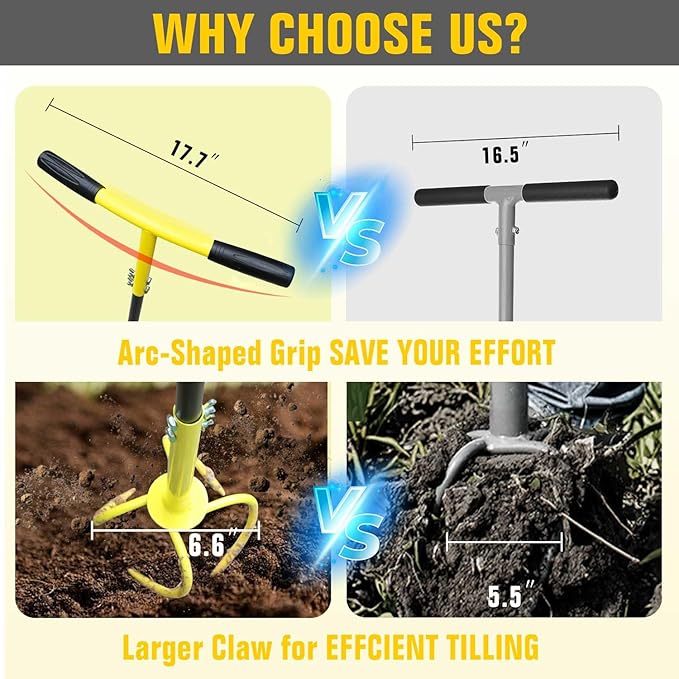 Altdorff Manual Twist Tiller for Gardening, Garden Claw Hand Tiller with Ergomomic Handle, Steel Cultivator Tiller Lawn Aerator Soil Lossener for Gardening Bed and Plant Box
