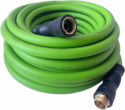 Garden Hose 5/8 in x 15 ft, Hybrid, No Kink, Heavy Duty, Lightweight, Flexible, Male Female Fittings, Handle & 3/4" GHT Solid Brass, 200 PSI (15FT, Green Black)
