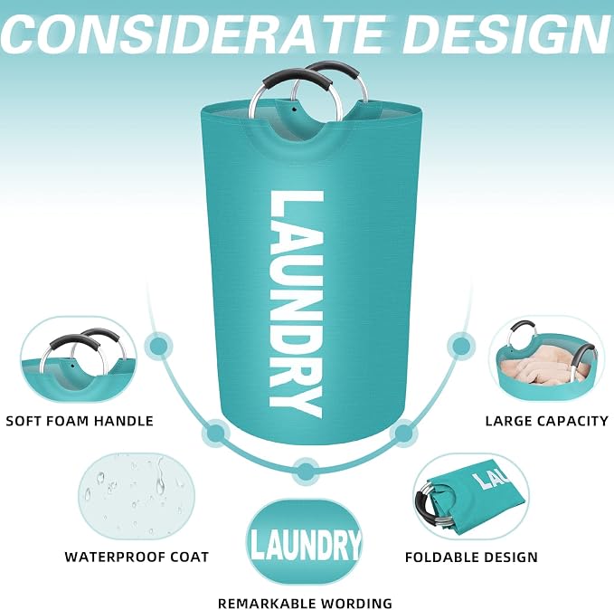 75L Large Laundry Basket, Dirty Clothes Waterproof Laundry Hamper, Green | Collapsible Laundry Basket with Foam Protected Aluminum Handles for Laundry Dorm Family, Black Dirty Clothes Hamper