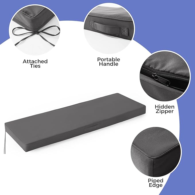 IPYNBAP Outdoor Bench Cushions for Outdoor Furniture, 59x18x3 Inch, Waterproof Bench Pillow, Fade Resistant Long Bench Seat Pads for Garden, Indoor, Porch Swing, Dark Grey