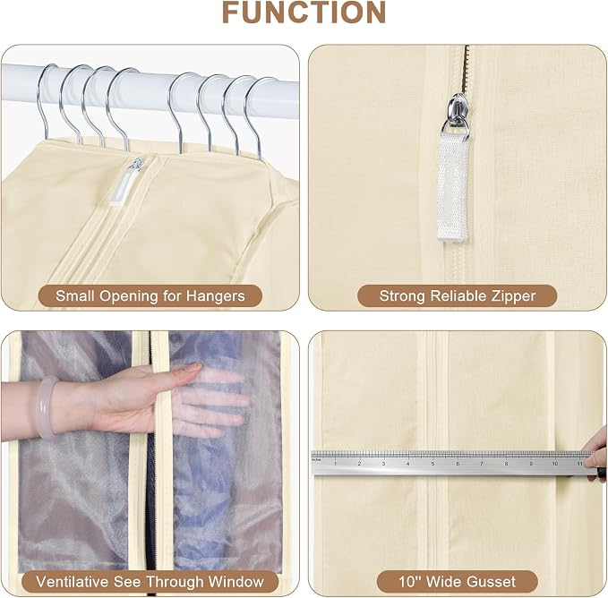 43 Inch Cotton Garment Bags for Hanging Clothes 3 Pack, Beige