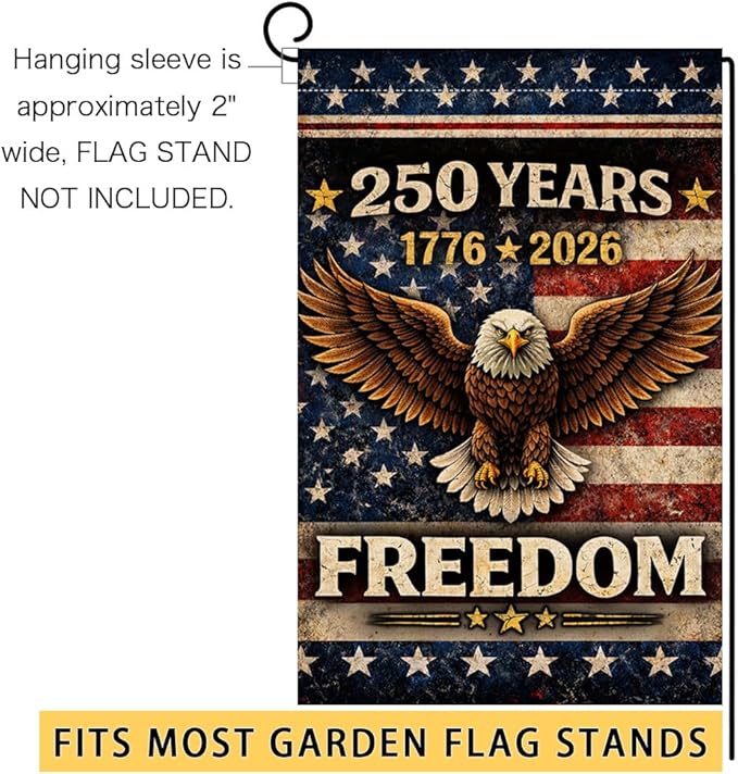 BLKWHT 250 Years America Garden Flag 12x18 Vertical Double Sided 1776-2026 USA 250th Anniversary Freedom Eagle Banner 4th of July Patriotic Outside Decorations Burlap Yard Flag BW864