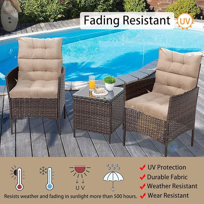 Magpie Fabrics Indoor Outdoor Tufted High Back Chair Cushion Set of 2, Waterproof All-Weather Deep Seating Rocking Chair Patio Garden Chaise Lounge Sun Lounger Chair Cushions(Beige Linen)