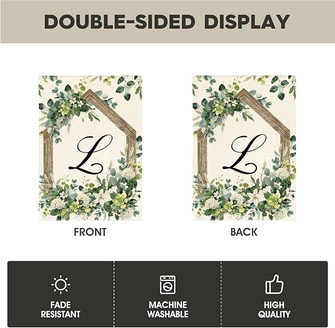 AVOIN colorlife Initial Letter L Monogram Garden Flag 12x18 Inch Double Sided Outside, Spring Floral Family Last Name Yard Decoration