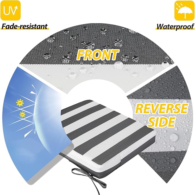 AAAAAcessories Outdoor Seat Cushions for Chairs, Waterproof, Fade-Resistant, 19" x 19" x 3", Patio Furniture Replacement Cushions, Set of 2, Gray Cabana Stripe