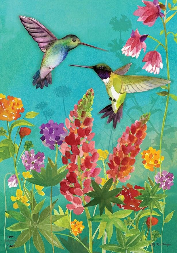 Hummingbird Greeting Spring Garden Flag Floral Birds 12.5" x 18"