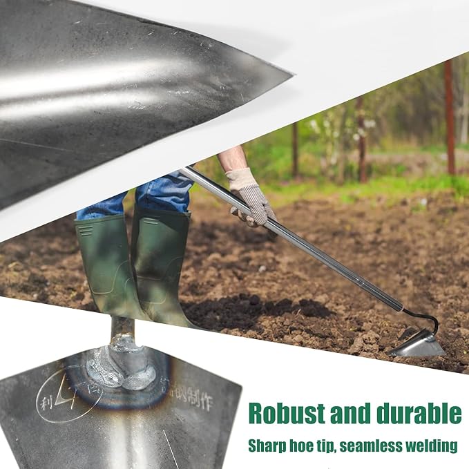 Steel Triangle Garden Hoe Hand Plow Hoe for Backyard Weeding,Warren Hoe Tough Welded Hoe, Loosening,Farm Planting,Dig a Hole，6-Inch Welded Steel Head, 54-Inch Stainless Steel Handle