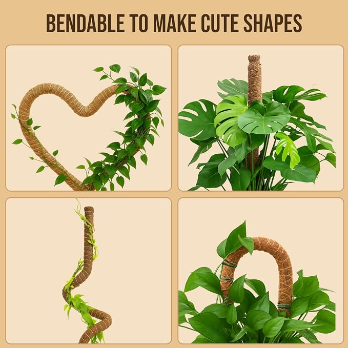Craft911 29" Moss Pole Monstera Plant Support, Indoor Plant Stakes | 2 Pack Bendable Stakes Prevents Climbing Plants from Flopping